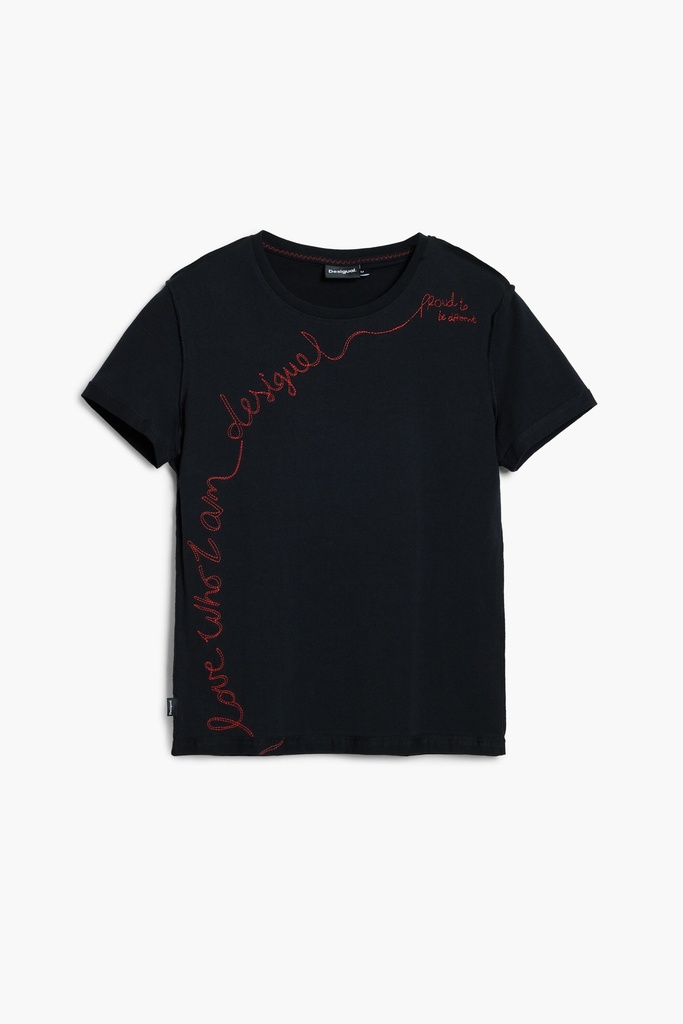 T-shirt with embroidered phrase 