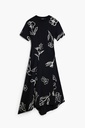 Asymmetric dress with floral strokes 
